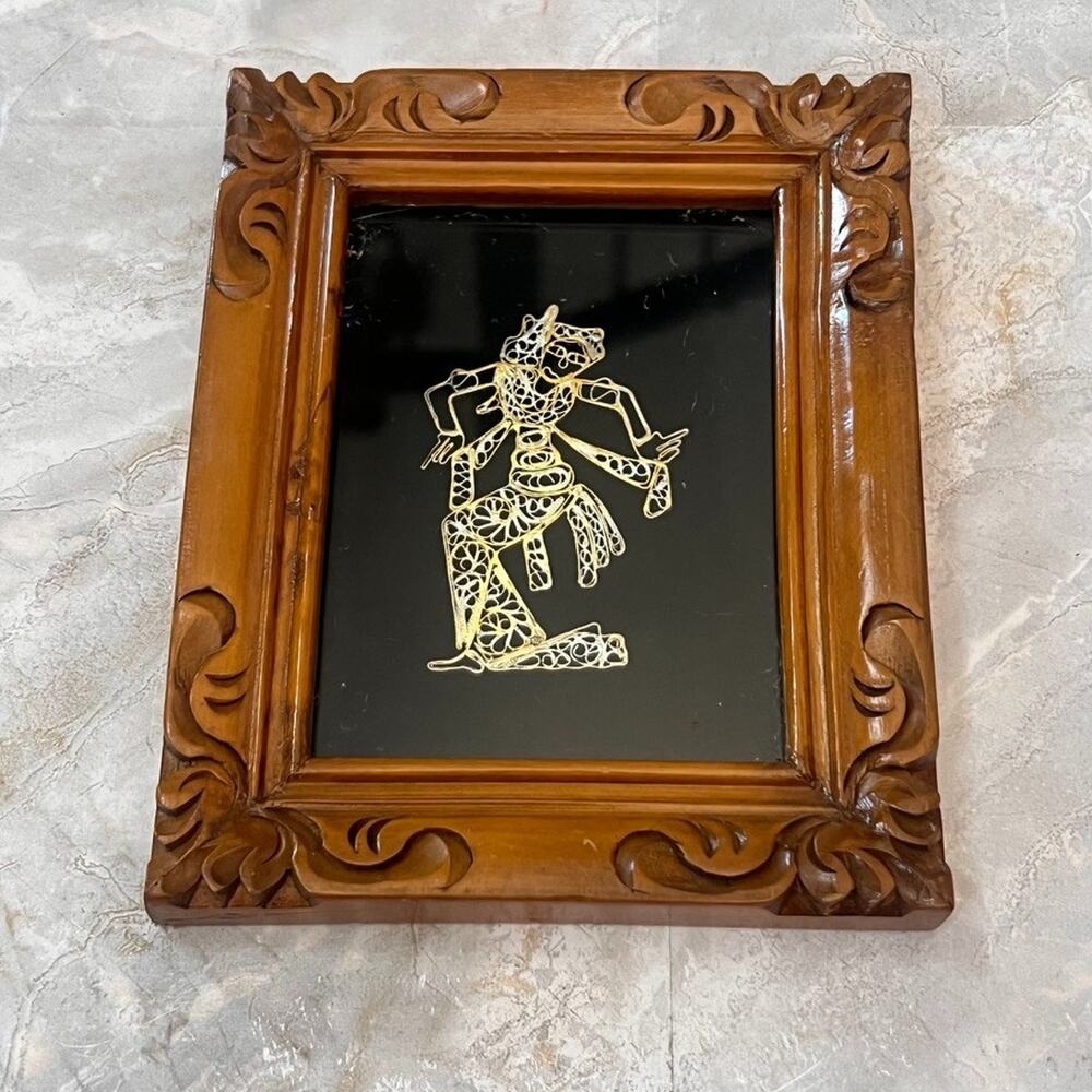 Vintage Tribal Art Fusion Warli Dhokra Indian Art Hand Carved Wood Frame - Picture 1 of 12